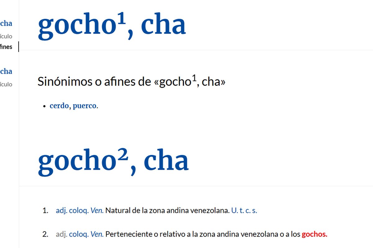 El significado de la palabra gocho como sinónimo de gentilicio de los habitantes de Los Andes venezolanos fue incorporado por la Real Academia Española a partir de un trabajo académico que realicé junto al historiador <a href="/walter_marquez/">Walter Márquez</a> 

Fueron 10 años de petición y seguimiento