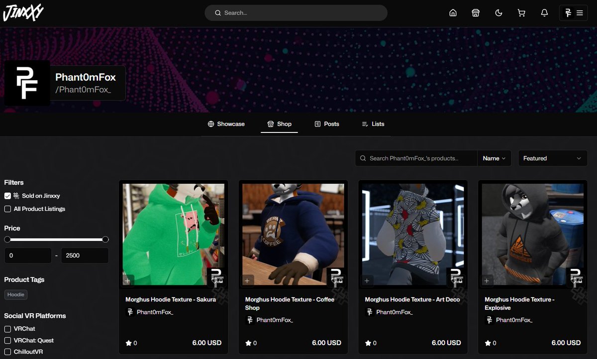 Phant0mFox's tweet image. Jinxxy page is now live! It's cheaper priced vs my Gumroad, so if you want a cheaper way to buy my hoodies, consider visiting it here!
jinxxy.com/Phant0mFox_/pr…