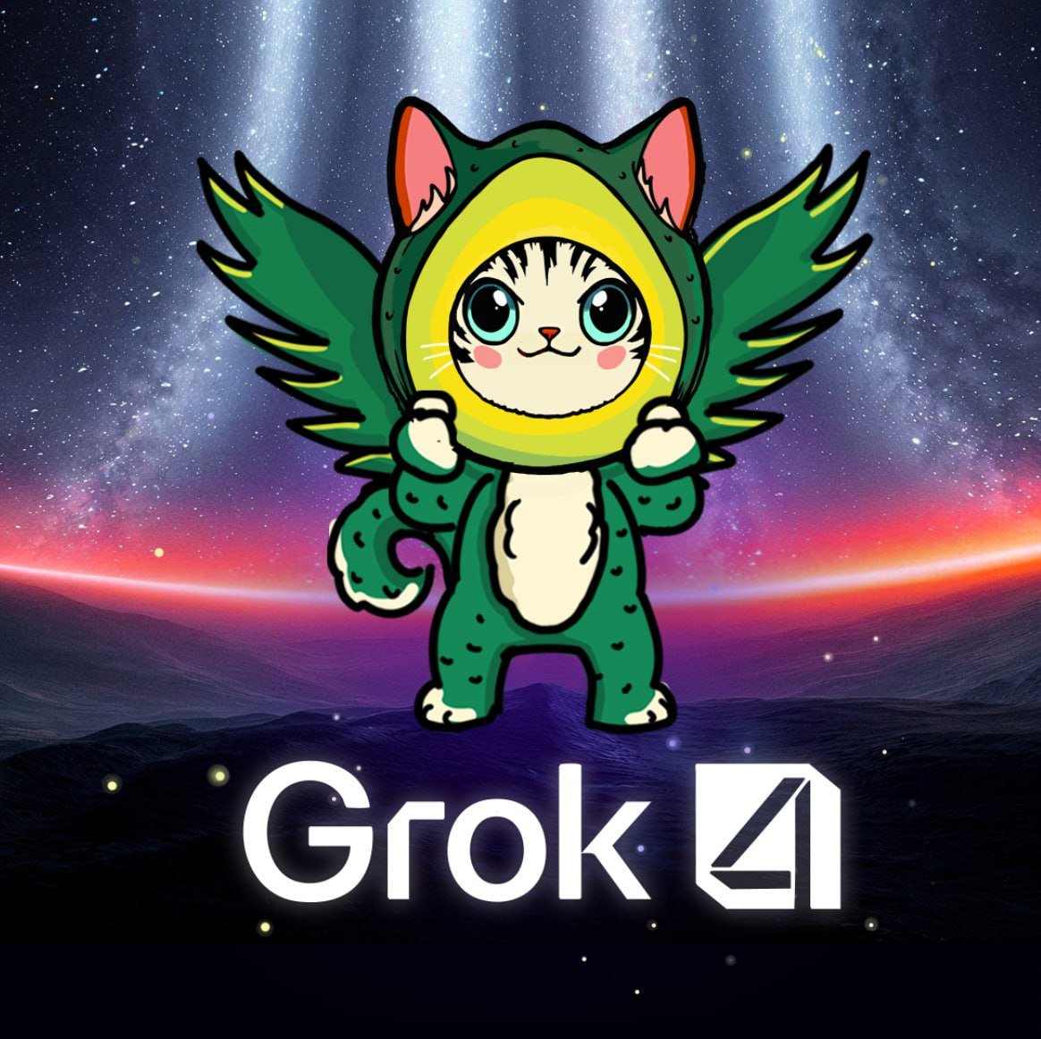 Flying Avocado Cat blasts off with Grok 4's interstellar boost!  #MeowToTheMoon #Grok4 #FAC