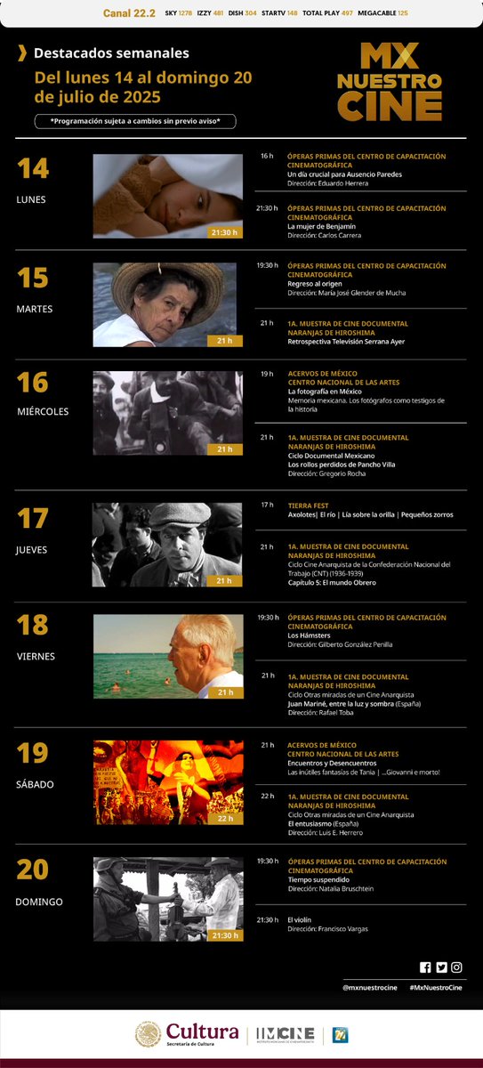 ¡Conoce los contenidos que #MxNuestroCine trae para ti esta semana y disfruta de ellos todos los días!