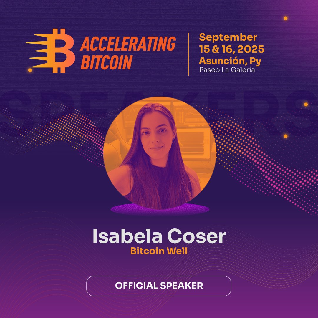 acceleratingbtc's tweet image. 🚨 NEW SPEAKER ANNOUNCEMENT
@IsabelaCoserr, educator and content creator at @TheBitcoinWell, will be a speaker at Accelerating Bitcoin! 🇵🇾
📍Sep 15–16 | Asunción
🎟️ Get your ticket now: acelerandobitcoin.com