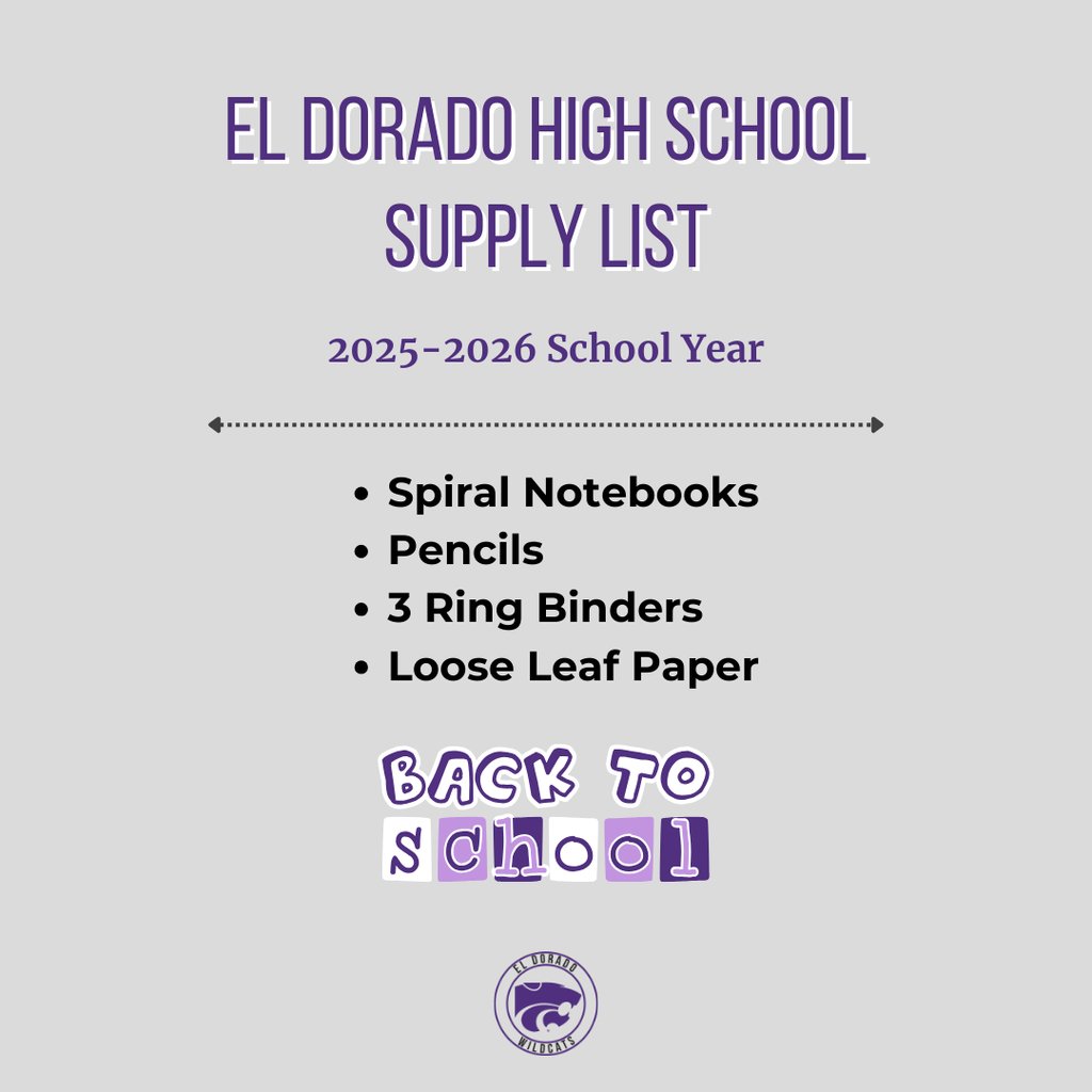 EHSGoCats's tweet image. Parents! The 2025–2026 School Supply List is here!