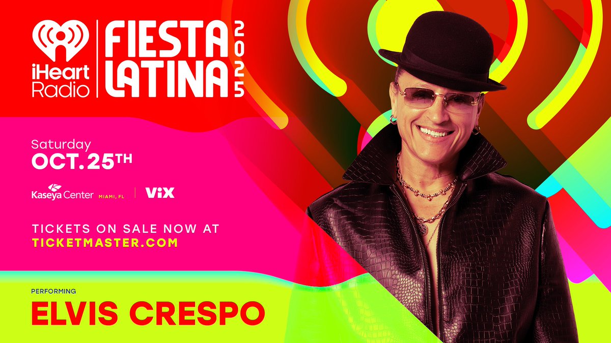 iHeartRadio (@iheartradio) on Twitter photo You’ve danced to his hits for years - now it’s time to see him live 🎤
<a href="/ElvisCrespo/">Elvis Crespo</a> is performing at #iHeartFiesta in Miami on Oct 25!
Buy your tickets now: ihr.fm/Fiesta25tix You’ve danced to his hits for years - now it’s time to see him live 🎤
<a href="/ElvisCrespo/">Elvis Crespo</a> is performing at #iHeartFiesta in Miami on Oct 25!
Buy your tickets now: ihr.fm/Fiesta25tix