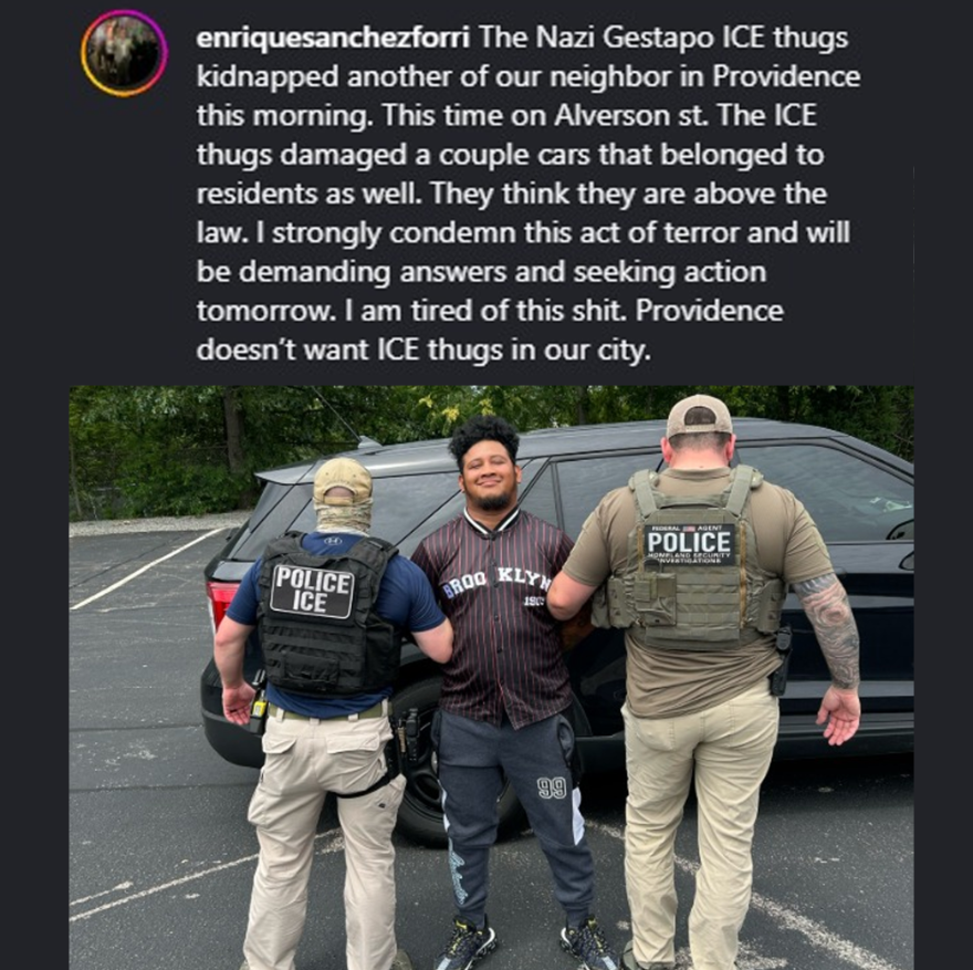 State Representative Enrique Sanchez (D), who was arrested for DUI earlier this year, calls ICE agents "Nazi Gestapo thugs" in an online rant after an MS-13 gang member facing fentanyl charges was arrested with a smile across his face.

Just Democrats supporting criminal alien