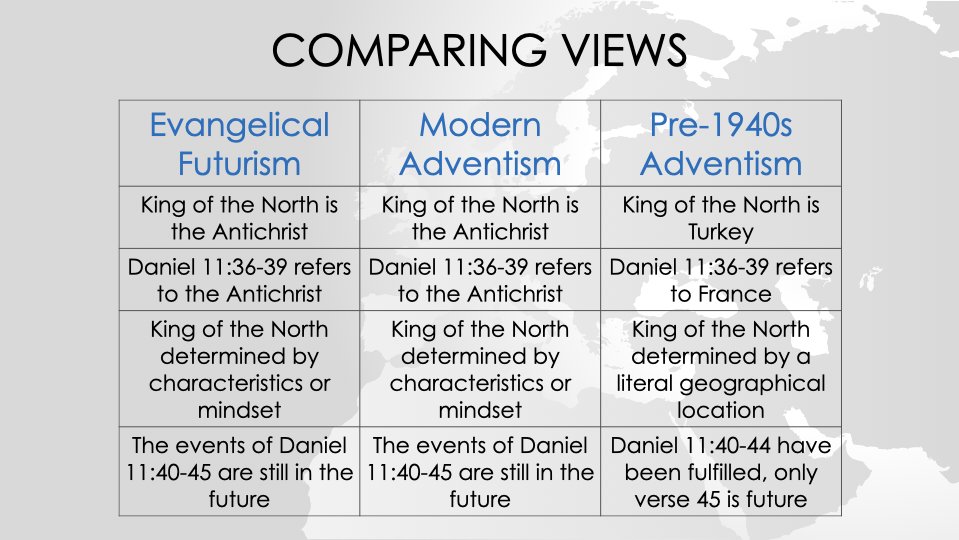 AmazingDiscover's tweet image. Three Views. One Truth.
This chart compares how different groups interpret the prophecy of Daniel 11—and the differences are striking.
Most today believe the King of the North is a symbolic reference to the Antichrist. But what did the pioneers of Adventism believe?
🔍…