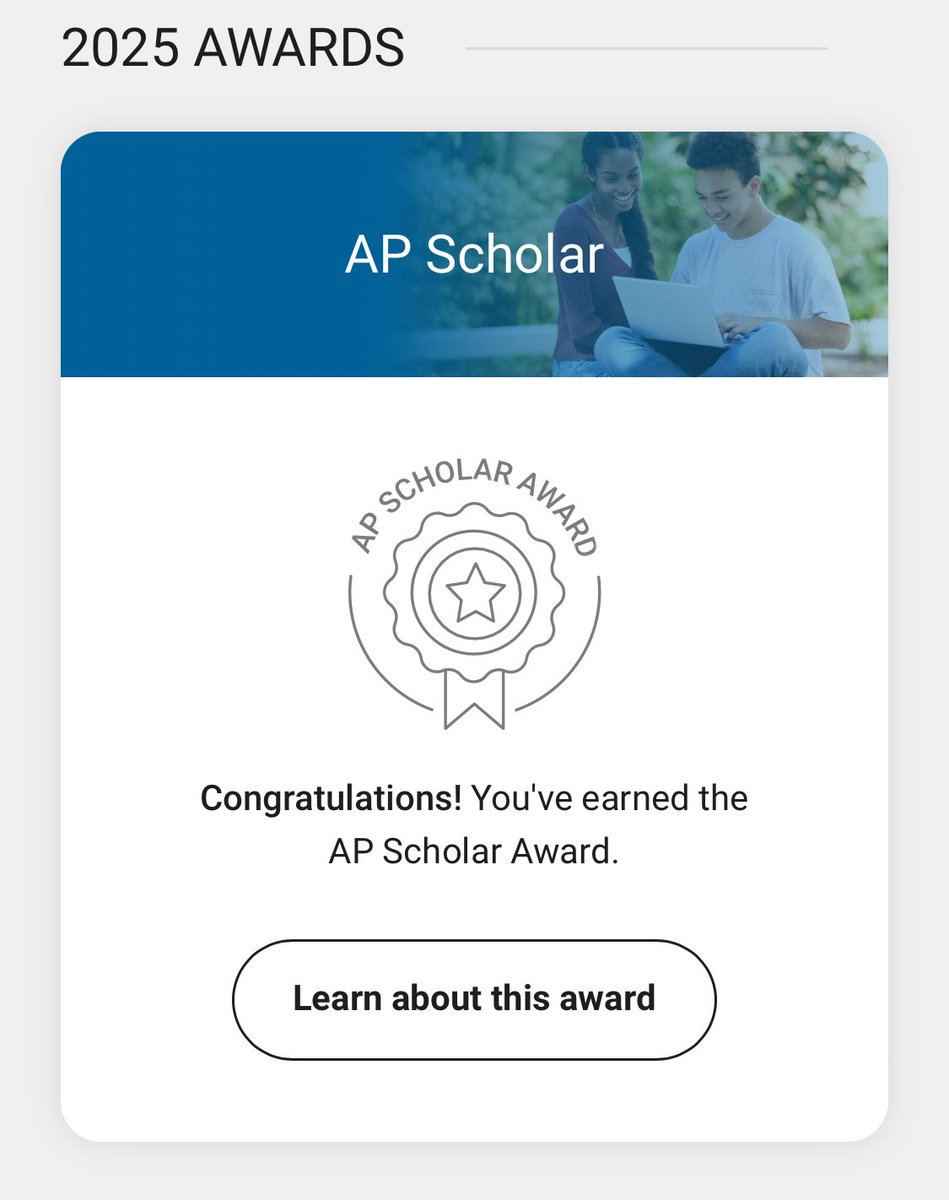 Blessed to announce that I received the AP Scholar Award!