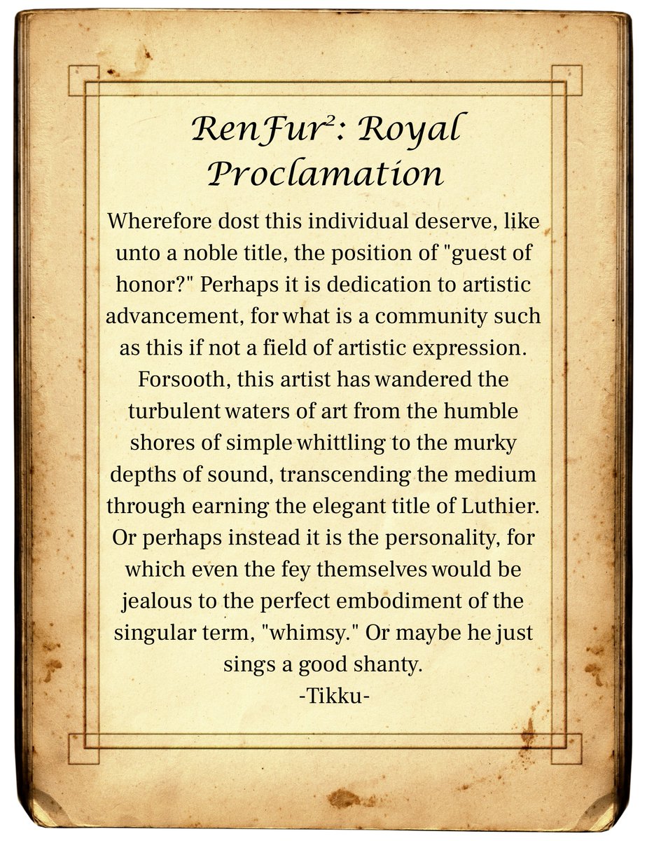 FurSquared's tweet image. 🎺By Royal Proclamation, RenFur² announces our first Guest of Honor, Tikku! We are very excited to see the craft they bring to this year!🎉