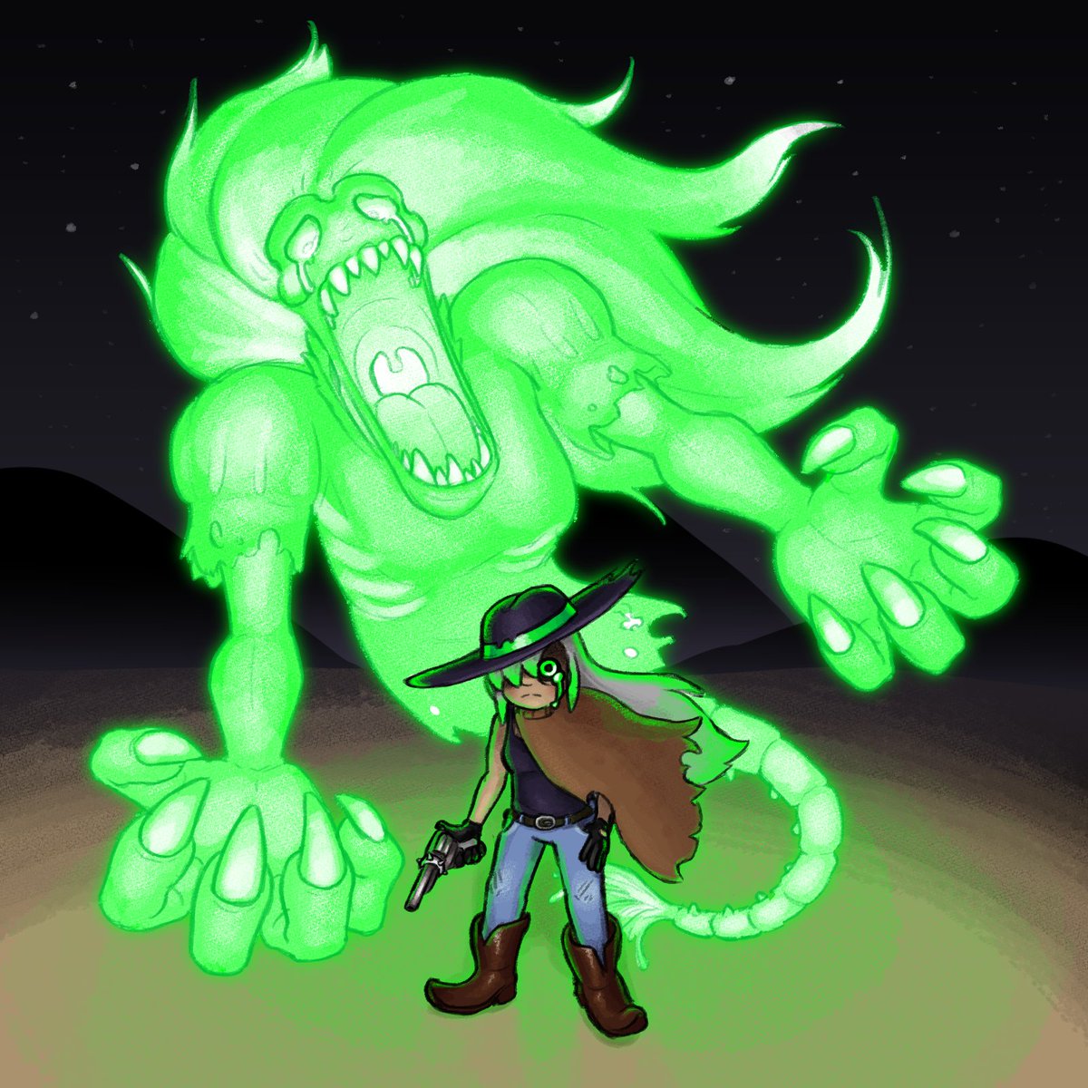 FossilFace_MH's tweet image. Seventh attack of #artfight2025 is for ~PATODEAGUA!
Featuring their character La Cazadora along with La Llarona!