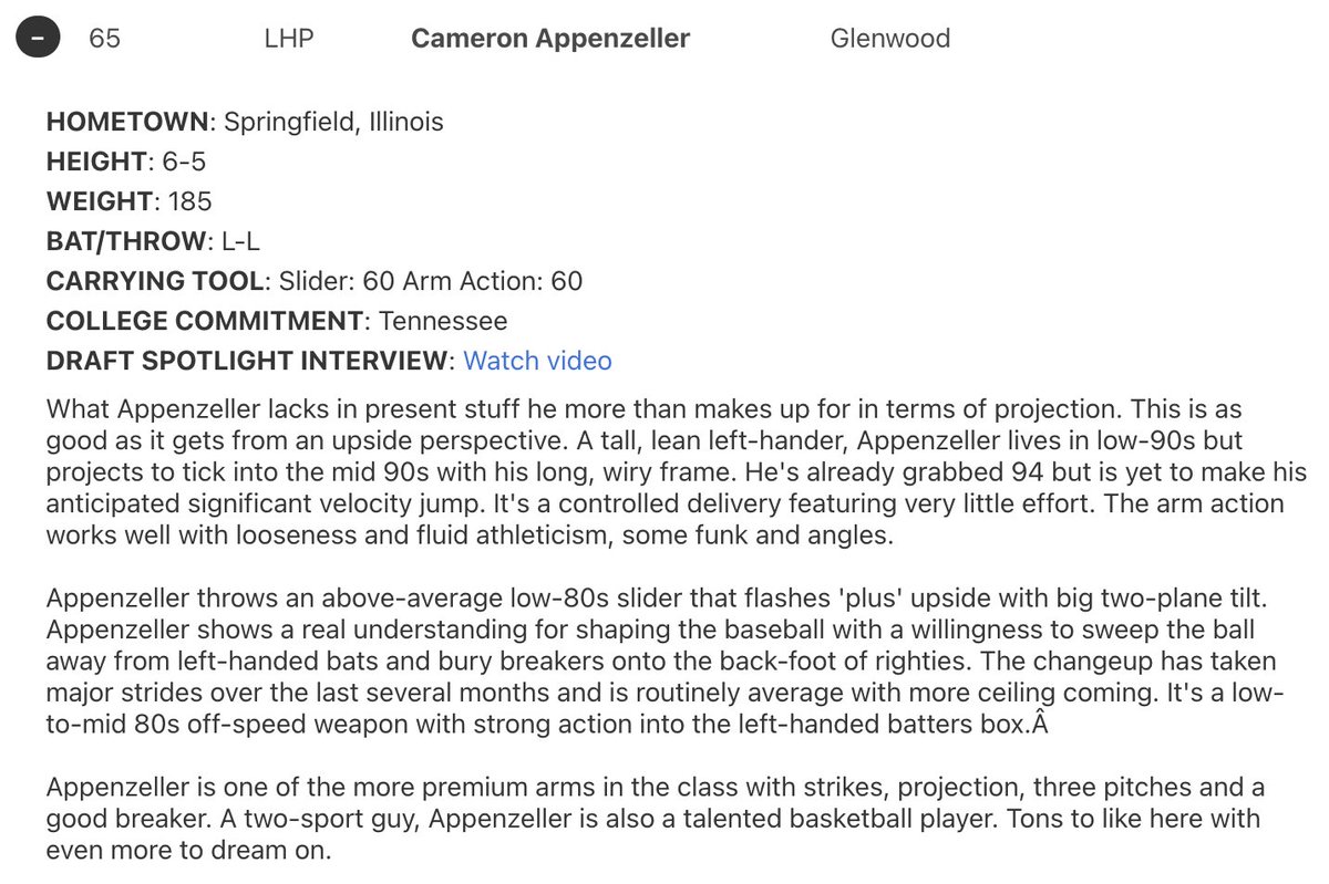 The Seattle Mariners select LHP Cam Appenzeller in the 19th round. I would imagine this is insurance in case one of their other selections doesn't sign.