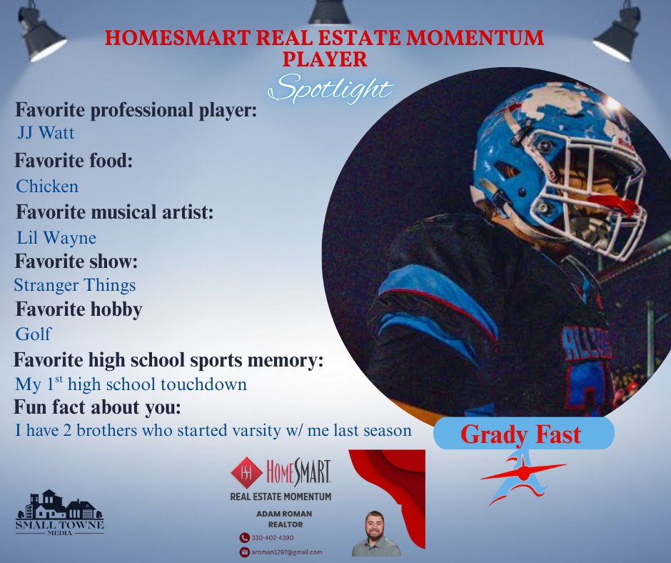 SmallTowneMedia's tweet image. HomeSmart Real Estate Momentum Spotlight:
Grady Fast / 2026 - Alliance Aviators
Contact Adam Roman for your home selling & buying needs at 330-402-4390 or aroman1297@gmail.com