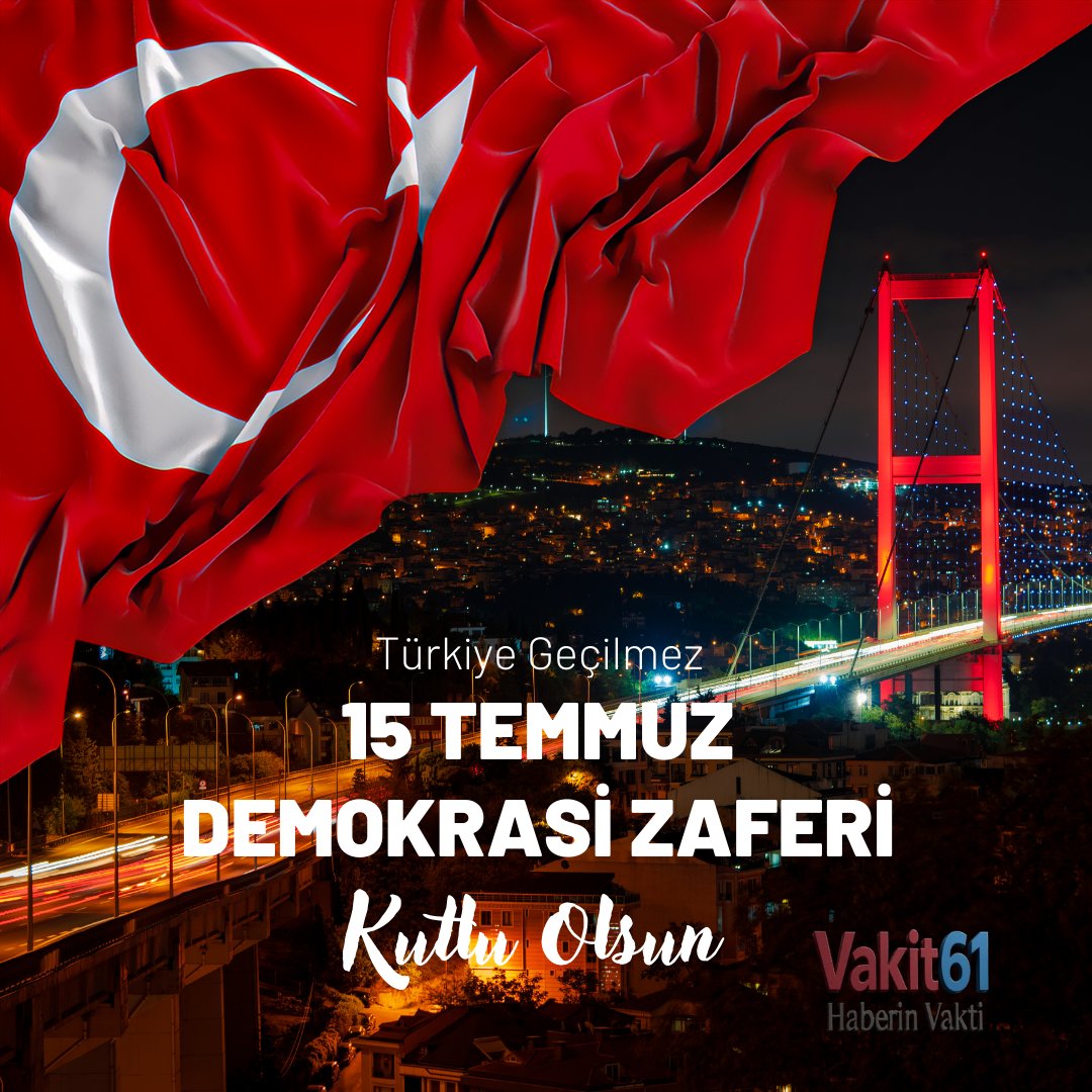 Vakit61 :

15 Temmuz, milletimizin iradesine sahip çıktığı, yeniden dirildiği, bir destanı omuz omuza yazıldığı gecedir.

15 Temmuz Demokrasi Zaferi kutlu olsun.

#15temmuz #vakit61