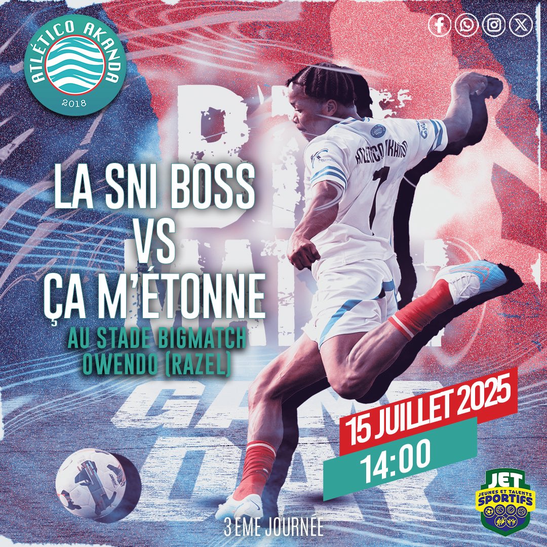 Le troisième match de groupe de nos jeunes garçons U17, qui défendent les couleurs de la Cité SNI Owendo, chez les Boss, a lieu ce mardi, à 14h.

Ultime chance pour passer au second tour… 💪🏼🙏🏽 On vous y attend ! 

#LeClubDuPeuple #Aaacademy #Gabon