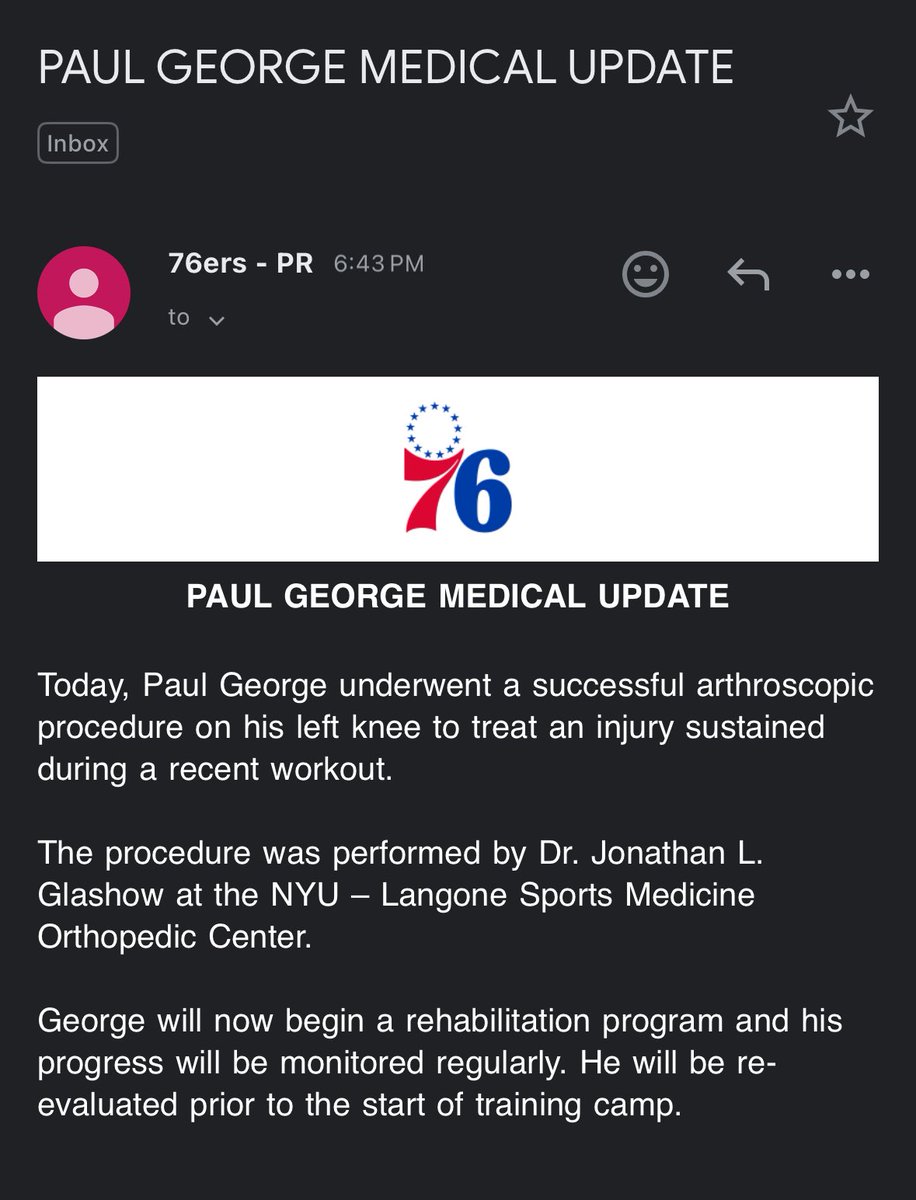 Full Sixers statement on Paul George. 

Dr. Glashow becoming a fixture in Philadelphia