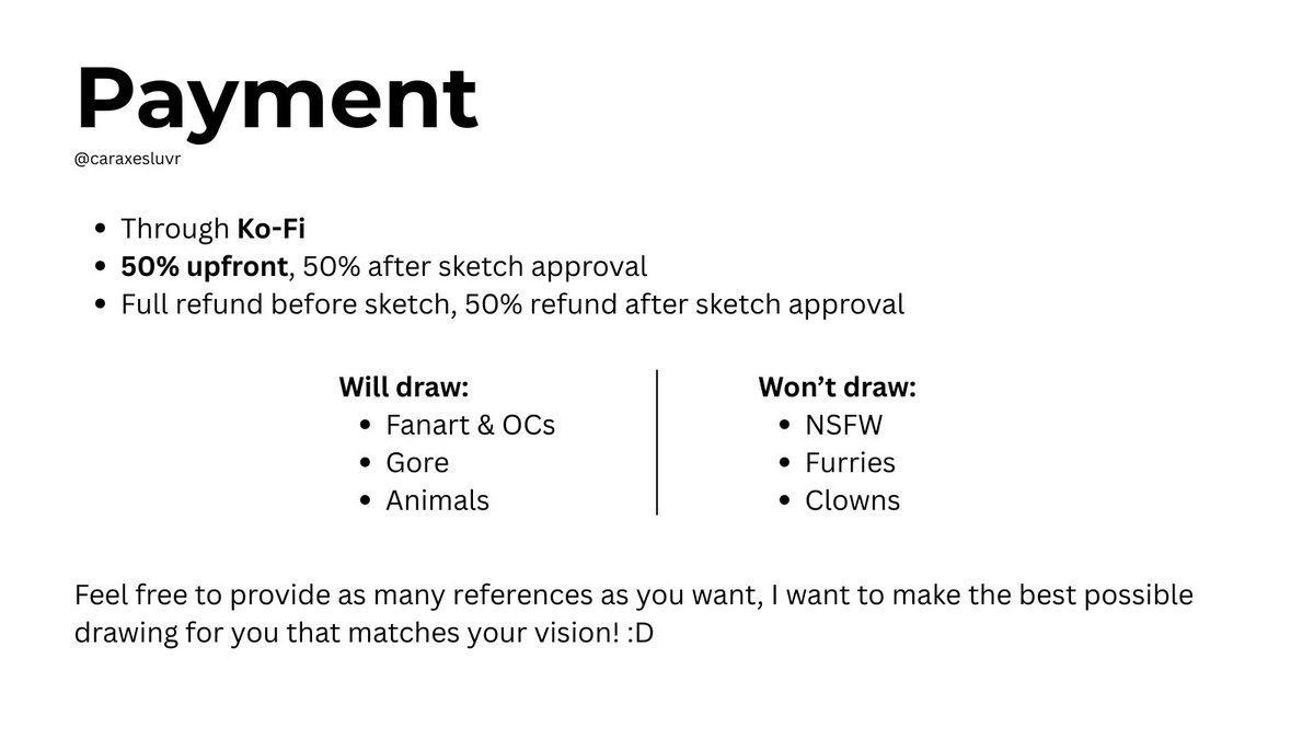 caraxesluvr's tweet image. hello friends, i’m opening up a few commission slots for july and august!
please read the sheet carefully! reach out through dms and feel free to ask away if something is unclear. if you want to comm something but aren’t sure if i’m willing/able to draw it we can talk and see!