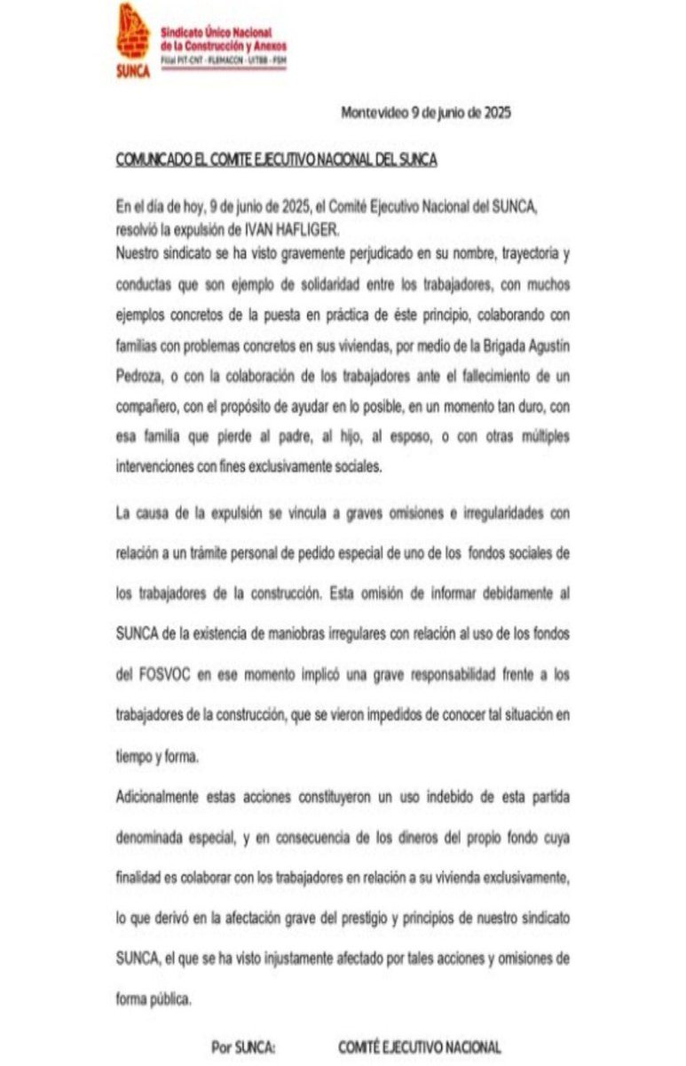 EQueimada's tweet image. SINDICALISTAS CHORROS
El pasado 9 de junio, el SUNCA (Sindicato Único Nacional de la Construcción y Anexos) echó a Iván Hafliger por choreo, en la causa que investiga el desvío de dinero del Fondo Social de Vivienda de Obreros de la Construcción (Fosvoc).
Este "profesor de…