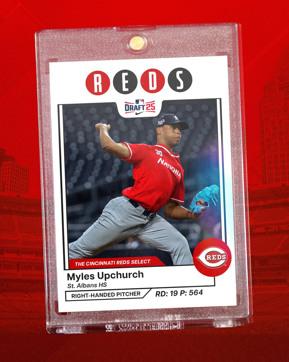 RedsOnTheRise's tweet image. With the 564th pick in the 2025 #MLBDraft, the Cincinnati Reds select RHP Myles Upchurch.
Welcome to Reds Country, Myles‼️