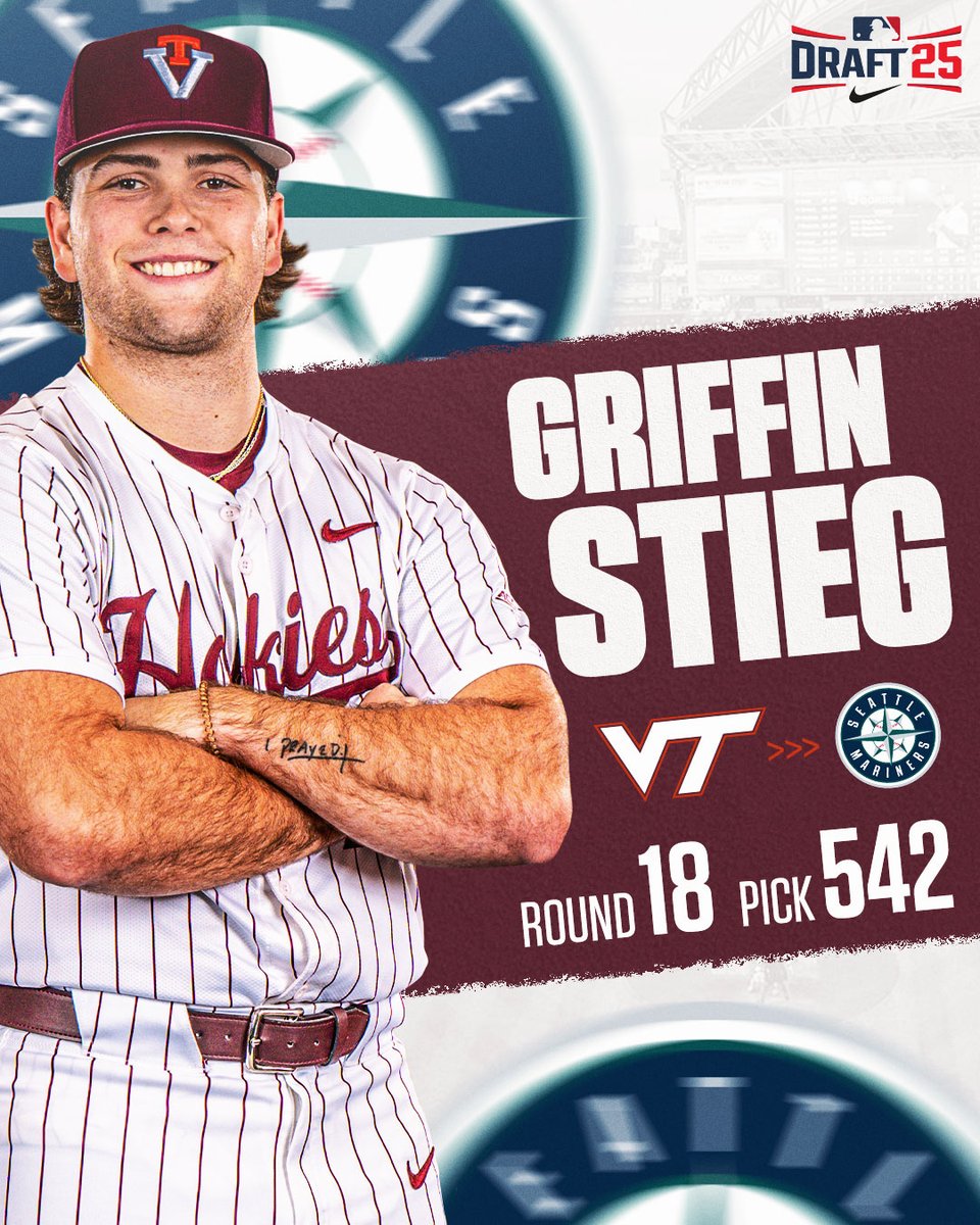 Virginia Tech Baseball (@hokiesbaseball) on Twitter photo ๐๐๐ฉ๐ฉ๐๐ฃ๐ ๐จ๐๐๐ก ๐๐ค๐ง ๐๐๐๐ฉ๐ฉ๐ก๐ โต๏ธ
<a href="/GriffinStieg/">Griffin Stieg</a> has been selected during the ๐๐๐ญ๐ก round by the Seattle #Mariners at ๐๐จ. ๐๐๐ overall
#ProHokies ๐ฆโพ๏ธ ๐๐๐ฉ๐ฉ๐๐ฃ๐ ๐จ๐๐๐ก ๐๐ค๐ง ๐๐๐๐ฉ๐ฉ๐ก๐ โต๏ธ
<a href="/GriffinStieg/">Griffin Stieg</a> has been selected during the ๐๐๐ญ๐ก round by the Seattle #Mariners at ๐๐จ. ๐๐๐ overall
#ProHokies ๐ฆโพ๏ธ