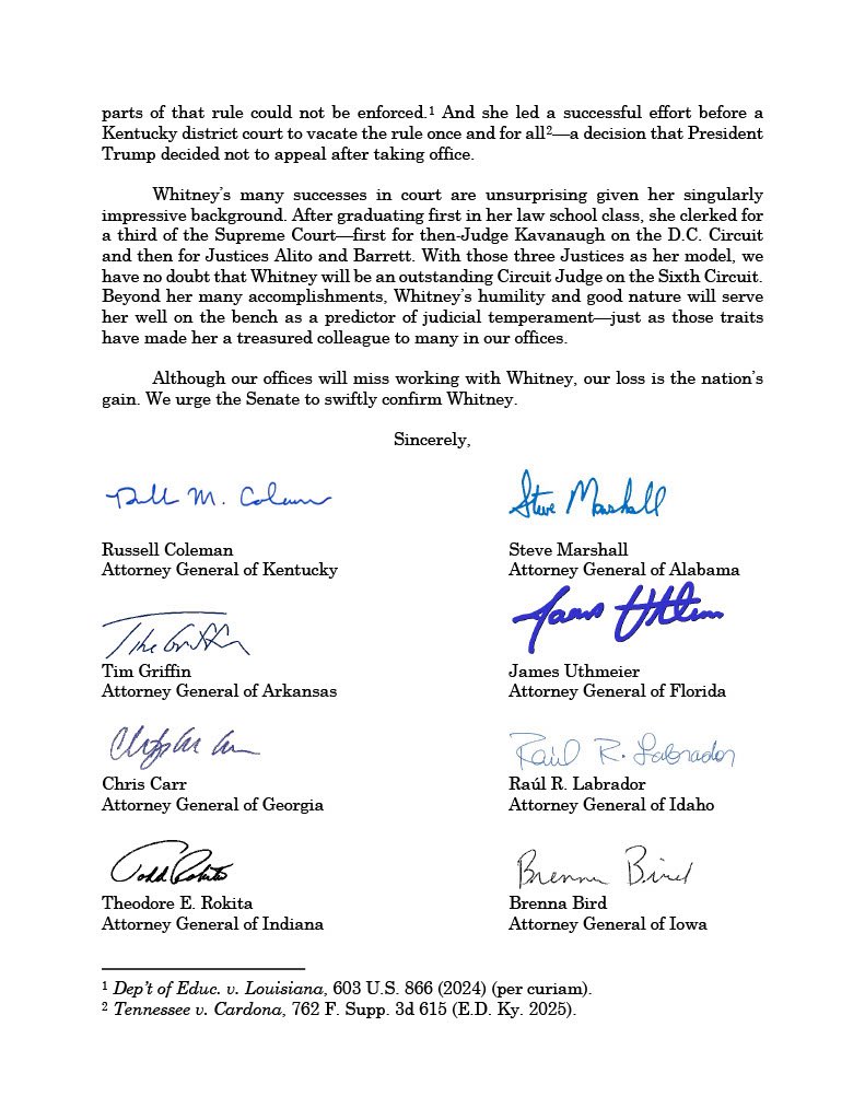 kyoag's tweet image. Congratulations to Whitney Hermandorfer on her confirmation to the Sixth Circuit!
As AGs, we’ll miss working with Whitney. But our loss is the nation’s gain!