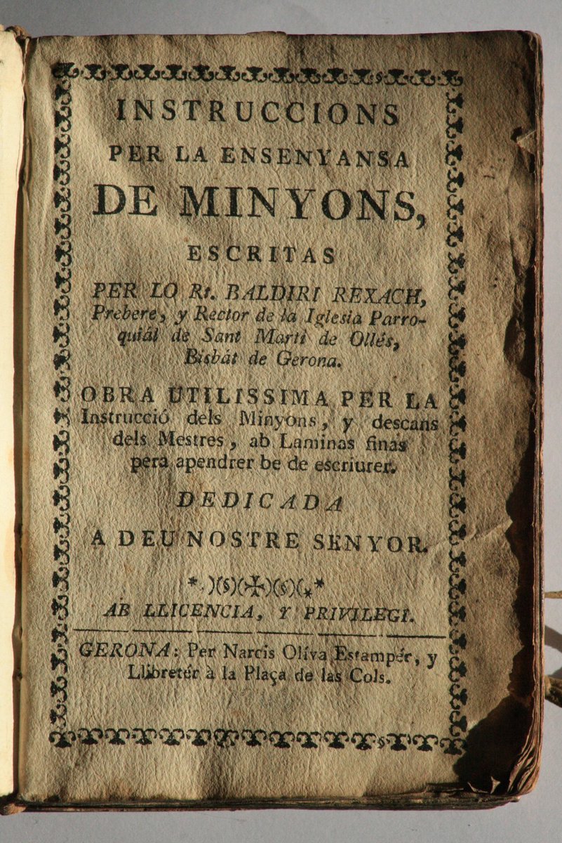 "Instruccions per la ensenyansa de minyons", obra pedagògica de Baldiri Reixac publicada a Girona el 1749. 
Adreçada a mestres rurals, considerada una de les primeres enciclopèdies.
Parla del castellà com una de les llengües estrangeres que pot ser útil conèixer.