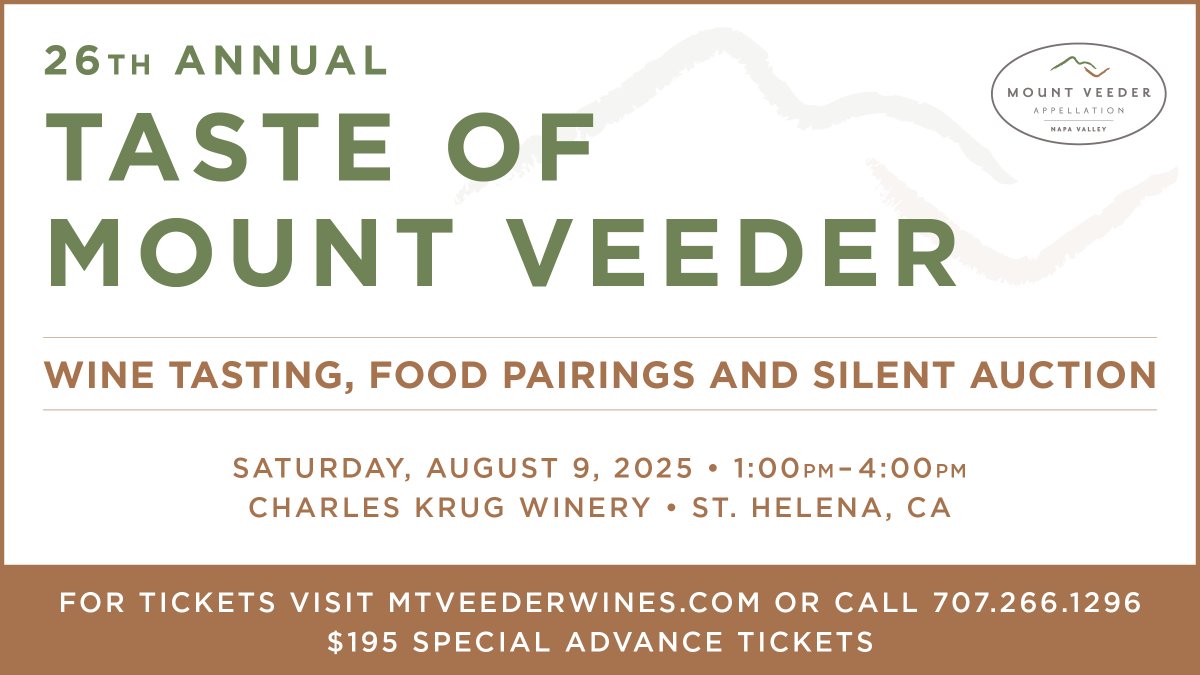 Cal_Cab_Society's tweet photo. DON'T MISS OUT on a Taste of Mount Veeder featuring 26 @mountveederava wineries!
Sat., Aug. 9 from 1-4pm
The Great Lawn &amp; Carriage House at @charleskrugwine @visitnapavalley
Purchase your $195 tickets NOW at https://t.co/eChpqChQHr or call 707-266-1296 today! https://t.co/7UjD3oZ0Ol