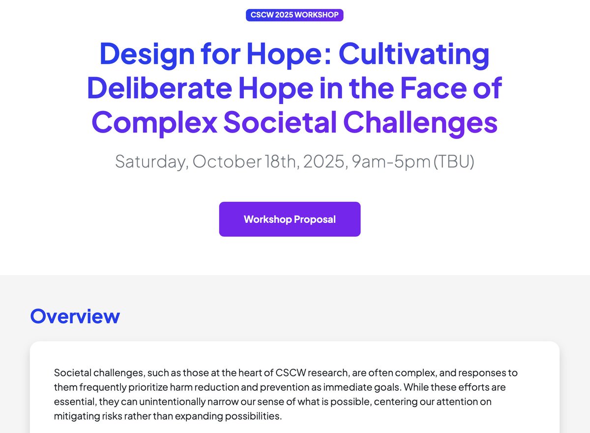 We're doing a follow-up workshop @ CSCW! Positech 2: Design for Hope will explore how design methodologies can help us envision and achieve positive social futures AND how these processes cultivate hope in the face of otherwise overwhelming challenges. Hope to see you there!