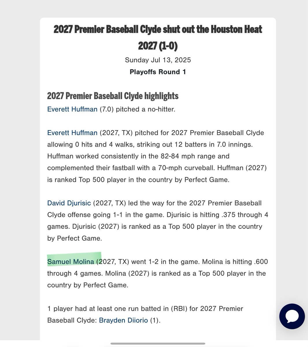 SamuelE_Molina's tweet photo. Great summer, made it deep into bracket play every tournament with @PBFutures. Privilege to be selected to the all American games in San Diego and East Cobb national 2027 select by @PerfectGameUSA and to be recognized as a top player. 
@CornerstoneSABB @DaneYelovich @Texas_PG @PrepBaseball_TX @PB_Uncommitted @PBRGowins @BUncommitted @UncommittedStud @BaseballAmerica @ShooterHunt @nxt1sports