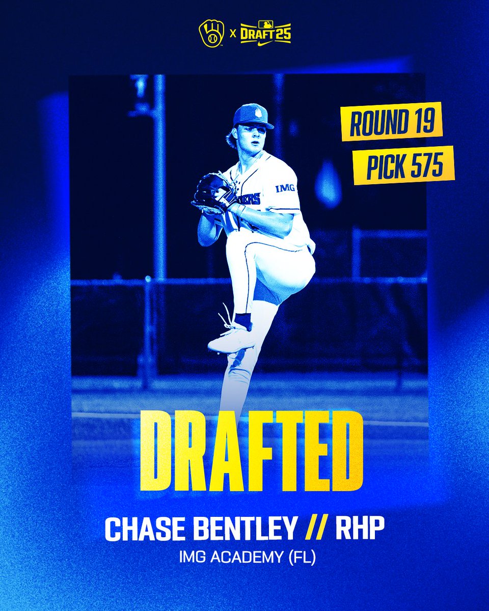 BrewersPD's tweet image. Round 19 / Pick 575
Chase Bentley / IMG Academy (FL)
Welcome to the Crew, @ChaseBentley9!
#ThisIsMyCrew