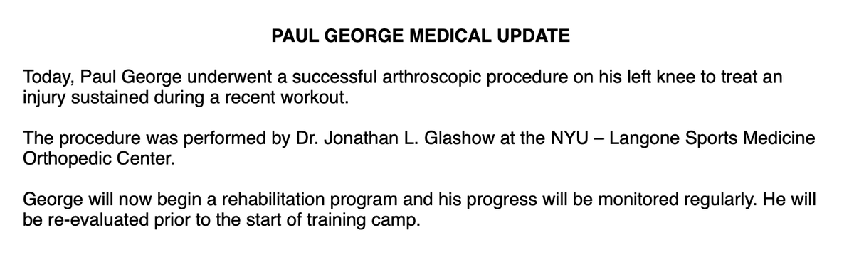 davidaldridgedc's tweet image. 76ers announce Paul George underwent surgery on his left knee Monday: