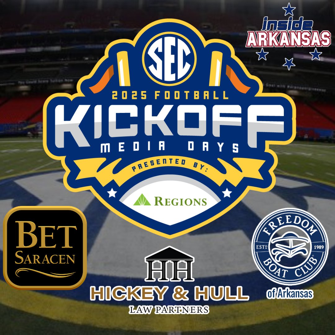 InsideArkansas's tweet image. We will have coverage all week long from SEC Media Days in Atlanta, GA at the College Football Hall of Fame!
Shoutout to our sponsors of @BetSaracen, Hickey & Hull Law, & Freedom Boat Club of Arkansas!