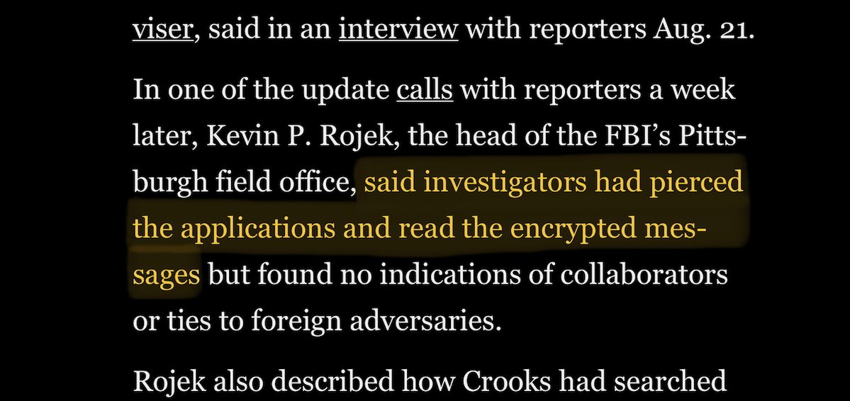Anthony Citrano (@acitrano) on Twitter photo I feel like this tidbit from <a href="/CarolLeonnig/">Carol Leonnig</a>'s excellent reporting on #ButlerPA is being overlooked by the #cryptography community.
washingtonpost.com/investigationsā¦
#encryption I feel like this tidbit from <a href="/CarolLeonnig/">Carol Leonnig</a>'s excellent reporting on #ButlerPA is being overlooked by the #cryptography community.
washingtonpost.com/investigationsā¦
#encryption