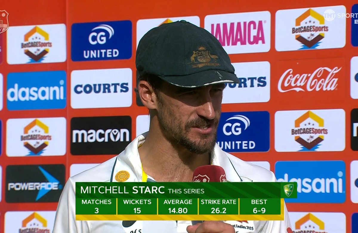 anmolr14's tweet image. Dream bowling figure on his 100th test match by Mitchell Starc, WI all out just on 27, Starc destroy the top order of WI 7.3-4-9-6 🥶
Superb hat-trick by Scott Boland 👏
ICC should stop to play the Test Cricket for West Indies, they don't deserve to play. #WIvAUS #MitchellStarc