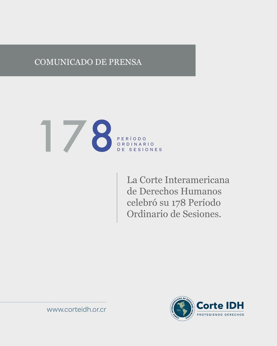 CorteIDH's tweet image. COMUNICADO | 📄
La Corte Interamericana de Derechos Humanos celebró su 178 Período Ordinario de Sesiones del 23 de junio al 4 de julio de 2025, de manera híbrida con actividades virtuales y presenciales.
Durante este período, la Corte realizó deliberaciones y audiencias. Para…