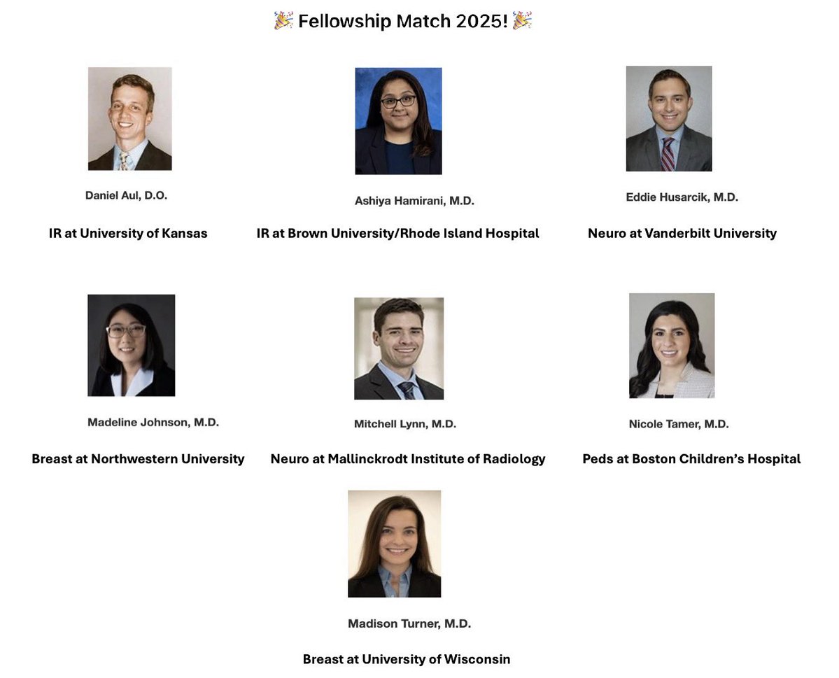 UMKCRads's tweet image. 🎉 Congrats to our senior residents on matching into amazing fellowships across the country — the future is bright and full of contrast! Wherever you go, you’ll always have a home at UMKC. 💙 We’re so proud and can’t wait to see the incredible things you’ll do next!