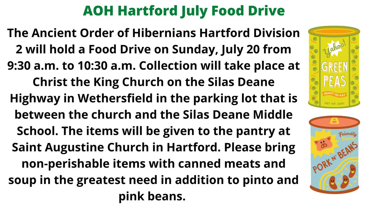 We will be holding our monthly food drive this Sunday in <a href="/WethersfieldCT/">Historic Wethersfield</a> ... please consider stopping by and making a donation! <a href="/WFSBMorningTeam/">WFSB Morning Team</a> <a href="/WTNH/">WTNH News 8</a> <a href="/NBCConnecticut/">NBC Connecticut</a>