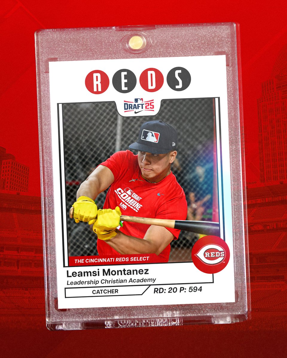 RedsOnTheRise's tweet image. With the 594th pick in the 2025 #MLBDraft, the Cincinnati Reds select C Leamsi Montanez.
Welcome to Reds Country, Leamsi‼️
