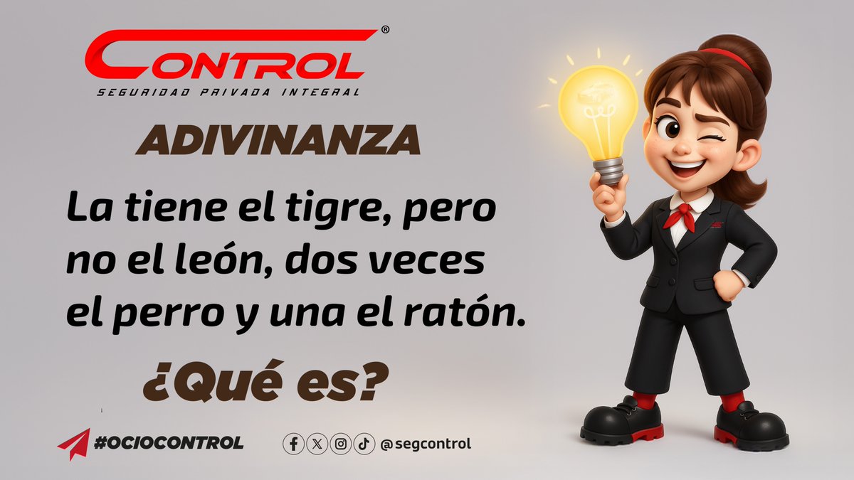 🔔📣 ¡Este fin de semana de ocio tenemos una adivinanza! 🎉

Demuestran sus habilidades mentales. ¡Participa y comenta! 💥 🙌

#SeguridadPrivada #ociocontrol #25AñosEnControl🎖 #ControlSeguridad #GrupoControl #GuardiasControl #OcioControl
