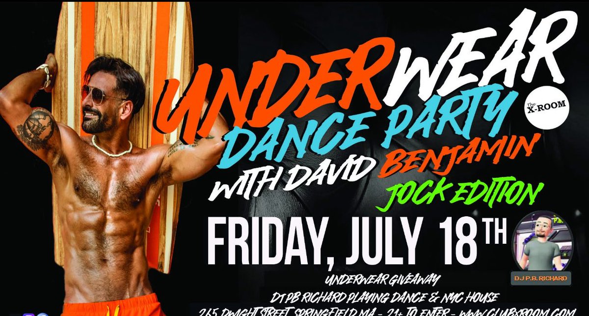 Friday Night!! Underwear Dance Party with David Benjamin! Jock Edition!! Beats by DJ P. B Richard