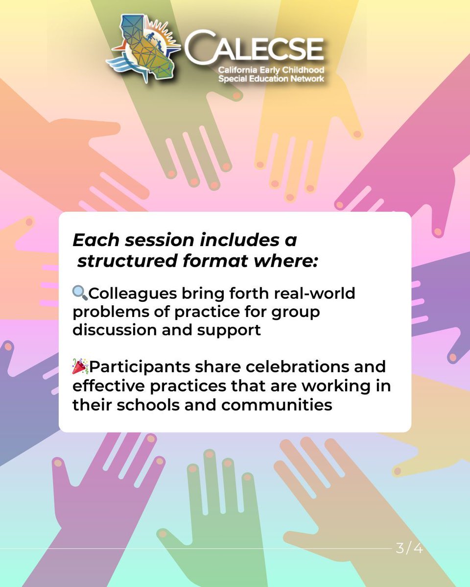 Cal_ECSE's tweet image. Our Communities of Practice meet virtually by region to bring together professionals passionate about inclusive early learning. These cohorts meet quarterly to collaborate, reflect &amp;amp; grow. Email info@calecse.org to join your region’s listserv; include the county you work in!