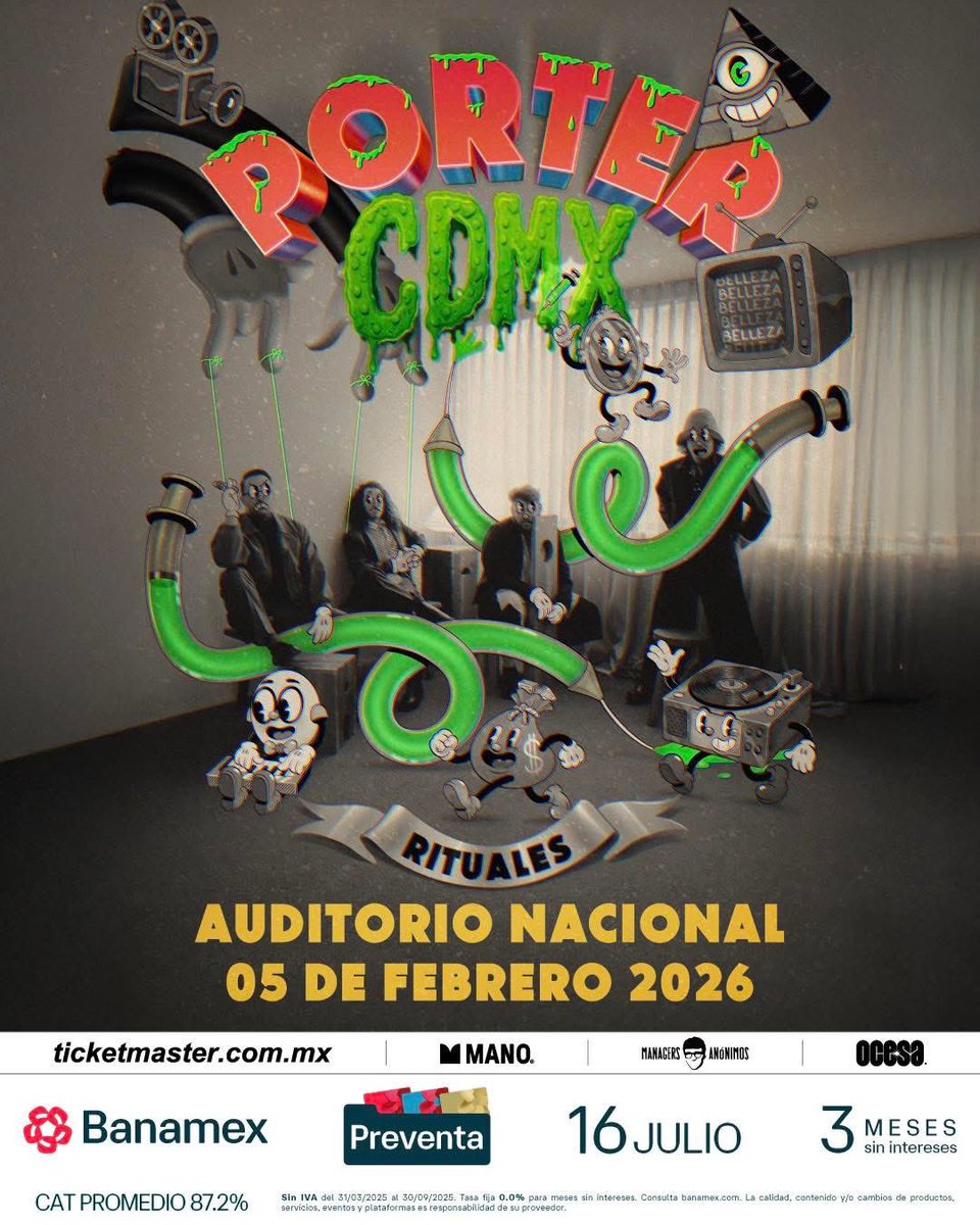 Todo Indie Rock (@todoindierock) on Twitter photo Este 05 de febrero del 2026 <a href="/PorterOficial/">Porter Oficial</a> se presentará en el #AuditorioNacional de la #CDMX
👉🏼 Venta general 17 de julio
🎫 Boletos en <a href="/Ticketmaster_Me/">Ticketmaster México</a>
🔗 ticketmaster.com.mx/porter-ciudad-…
🖊️ <a href="/AuditorioMx/">Auditorio Nacional</a> | <a href="/mano/">Mo Costa-Neres</a>.mx | <a href="/ManagersAnonimo/">Managers Anonimos</a> | <a href="/ocesa_total/">Ocesa Total</a>
#TodoIndieRock Este 05 de febrero del 2026 <a href="/PorterOficial/">Porter Oficial</a> se presentará en el #AuditorioNacional de la #CDMX
👉🏼 Venta general 17 de julio
🎫 Boletos en <a href="/Ticketmaster_Me/">Ticketmaster México</a>
🔗 ticketmaster.com.mx/porter-ciudad-…
🖊️ <a href="/AuditorioMx/">Auditorio Nacional</a> | <a href="/mano/">Mo Costa-Neres</a>.mx | <a href="/ManagersAnonimo/">Managers Anonimos</a> | <a href="/ocesa_total/">Ocesa Total</a>
#TodoIndieRock