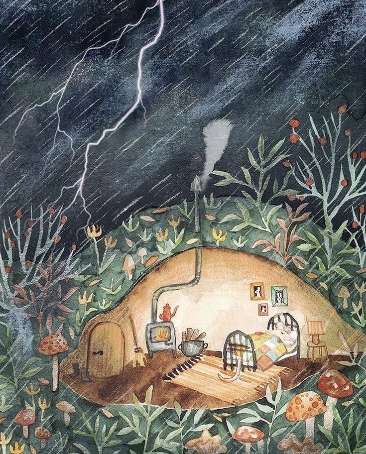 Summer thunderstorms make for cozy nights…I’ll return to posting soon &amp; I hope you’re all well. Sweet dreams, everyone ♥️ (art Anna Tromop)