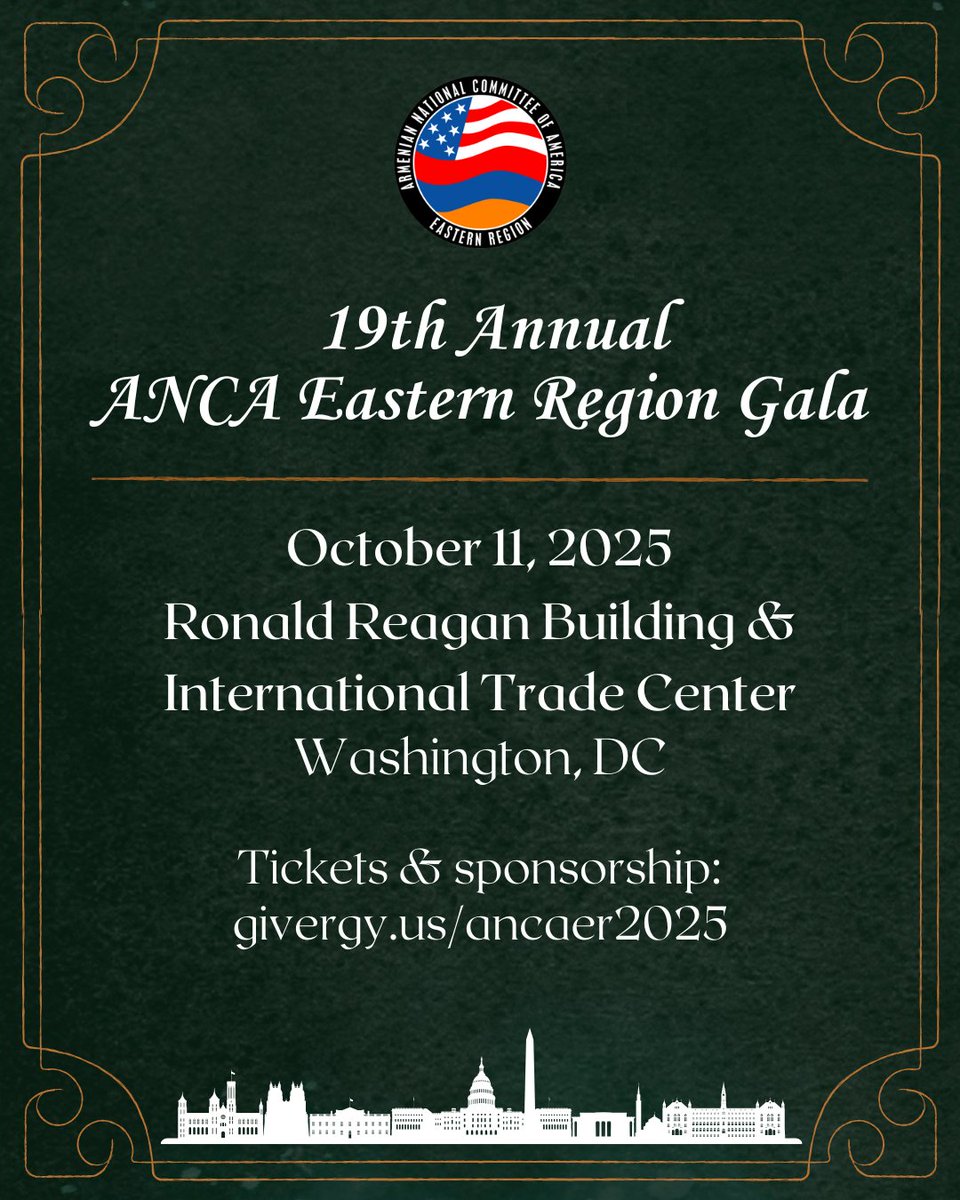 Join us in Washington, DC on Saturday, October 11 for the 19th Annual ANCA Eastern Region Gala. Today, the need for strong grassroots advocacy in support of Armenian-American priorities is more critical than ever. The gala will raise essential support to sustain the Region’s
