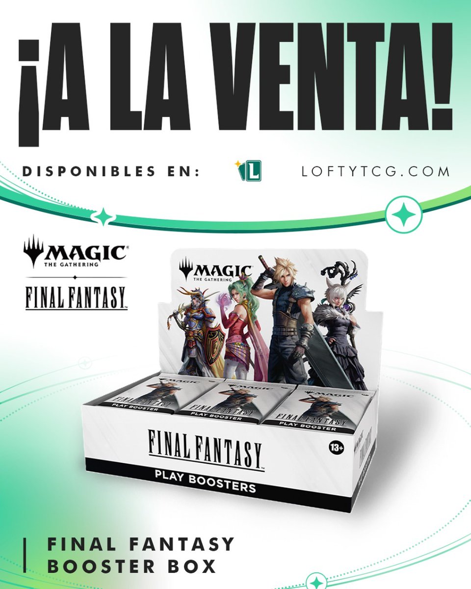 LoftyTCG's tweet photo. ¡La espera ha terminado! 🤩 

La colaboración más épica llega al universo de Magic: The Gathering. Los Final Fantasy Booster Box de Magic ya están ¡A LA VENTA!

Disponibles en LOFTY y en https://t.co/w5zb3V2nCR.

#MTGxFinalFantasy #MagicTheGathering #FinalFantasy #BoosterBox https://t.co/HNbLIIXOIl