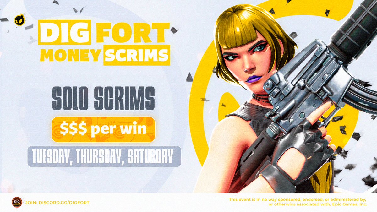 🏆 DIGFort SOLO Victory Cup 🏆

📅 Tuesday, Thursday, Saturday @ 5:00pm EST
🌎NA Central

To participate:
✅ Like &amp; Retweet 🔁
✅ Follow <a href="/DIGFort/">DIGFort</a> <a href="/DignitasFN/">Dignitas Fortnite</a> <a href="/brownbtw_/">DIG Brown</a> 
✅ Tag a friend or type your ign

⬇️ Join the Discord ⬇️
Server link in my bio!