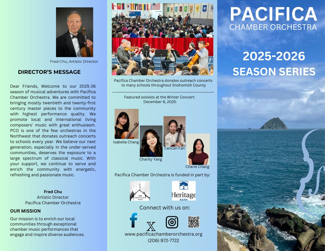 Welcome to PCO's season of adventurous music!   PCO donates music outreach in #Everett schools too. Join us October 4, music by Turina, Robertson, Villa-Lobos &amp; Grant Still Ennanga, Jared Parsons, harp solo.  pacificachamberorchestra.org