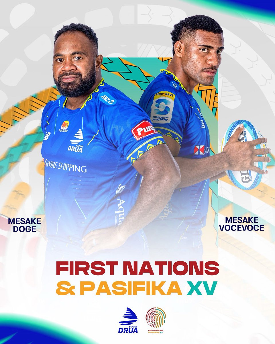 Congratulations to our Drua duo on making the First Nations &amp; Pasifika XV team🙌🏾🏉

They face the British &amp; Irish Lions at 9.45pm FJT next Tuesday (22 July) at Marvel Stadium in Melbourne 🏟️

Vanuinui Vinaka Doge &amp; Vocevoce🙏🏾

#TosoDrua #PacificAusSports