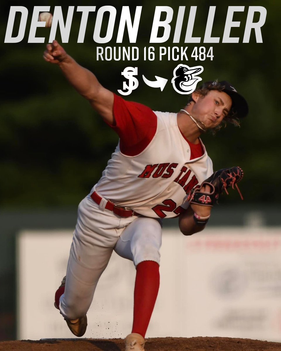The next Mustangs to MLB?
Denton is a Mid Buchanan graduate and a member of the 2024 MINK League Champions St. Joseph Mustangs.
Denton had 69k in 64 innings at Johnson County Community College and is committed to Arkansas. His fastball tops out in the upper 90s. Congratulations!
