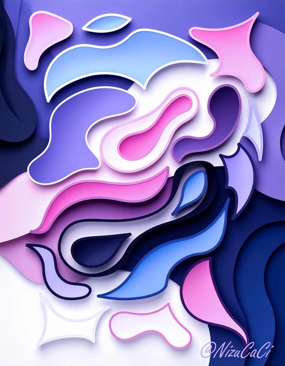 NizuCaCi's tweet image. A swirl of midnight blue and bubblegum pink—
cut-out shapes in gentle motion, like a memory shifting form.
Tonight&apos;s bloom: soft yet vivid.

群青とピンクが交差する、切り絵の記憶。
静かに、でも確かに形を変えて咲く。

#abstractart #paperdesign #3Dart #nightbloom #NizuCaCi