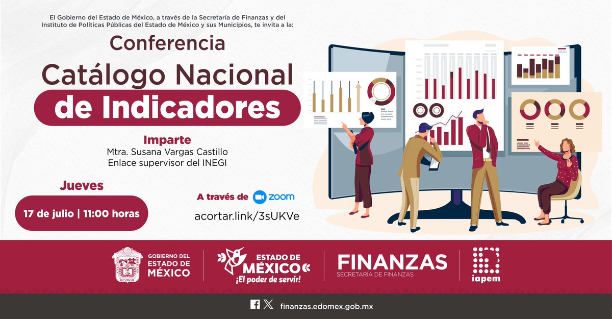 IAPEM (@iapem) on Twitter photo El <a href="/Edomex/">Gobierno del Estado de México</a> a través de #TuIAPEM, les invita a la conferencia “Catálogo nacional de indicadores”, impartida por la Mtra. Susana Vargas.
👩💻👨💻Zoom: acortar.link/3sUKVe
🔔Agenda un recordatorio de Google: acortar.link/r5XnCs
🗓️17 de julio
🕚11:00 horas
#ElPoderDeServir El <a href="/Edomex/">Gobierno del Estado de México</a> a través de #TuIAPEM, les invita a la conferencia “Catálogo nacional de indicadores”, impartida por la Mtra. Susana Vargas.
👩💻👨💻Zoom: acortar.link/3sUKVe
🔔Agenda un recordatorio de Google: acortar.link/r5XnCs
🗓️17 de julio
🕚11:00 horas
#ElPoderDeServir