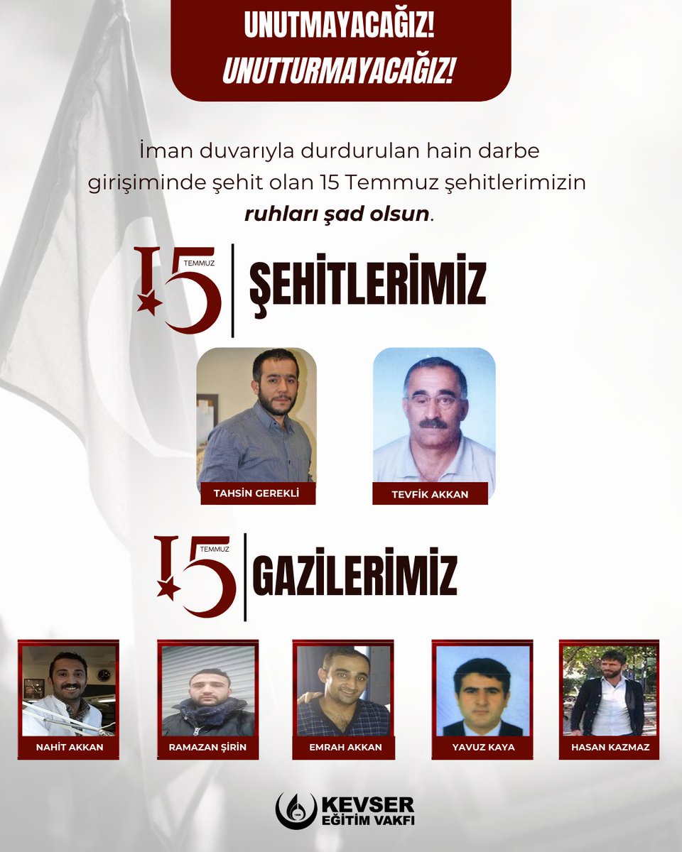 KevserEgitim's tweet image. 15 Temmuz: İhanetin Karanlığına Karşı Direnişin Nuru
15 Temmuz 2016 gecesi, milletimizin iradesine, bayrağına ve ezanına göz diken karanlık bir ihanetle yüzleştik.
Ancak o gece, tanklara karşı göğsünü siper eden aziz milletimiz, canı pahasına vatanına sahip çıkarak tarihe altın…