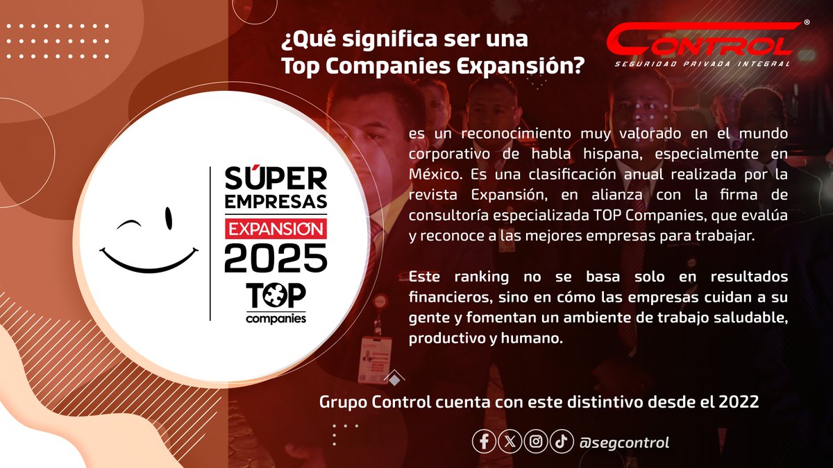 🏆 ¡Somos una Súper Empresa Top Companies!

🎖Ser parte del ranking Top Companies Expansión significa que estamos entre las mejores empresas para trabajar.

Este logro no es solo de la empresa… ¡es de todos los que día a día damos lo mejor!

#TopCompanies #SeguridadPrivada